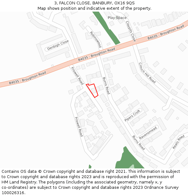 3, FALCON CLOSE, BANBURY, OX16 9QS: Location map and indicative extent of plot