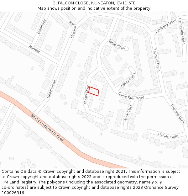 3, FALCON CLOSE, NUNEATON, CV11 6TE: Location map and indicative extent of plot