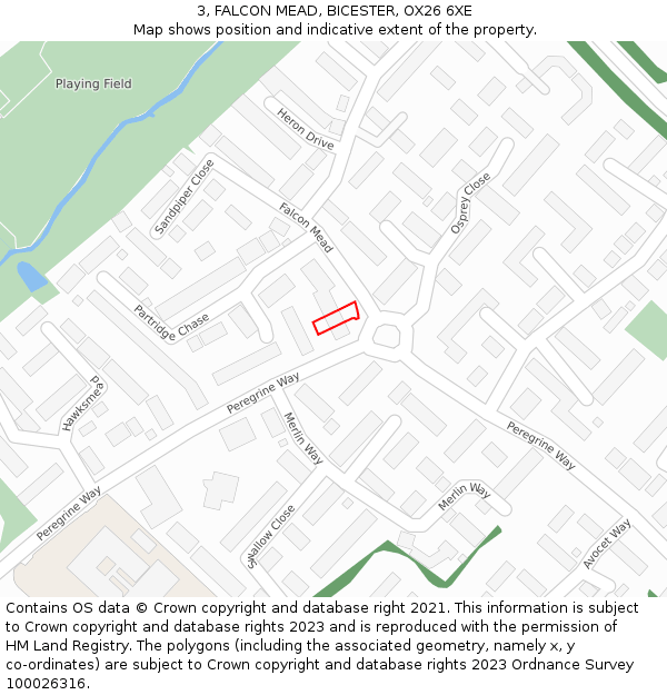 3, FALCON MEAD, BICESTER, OX26 6XE: Location map and indicative extent of plot