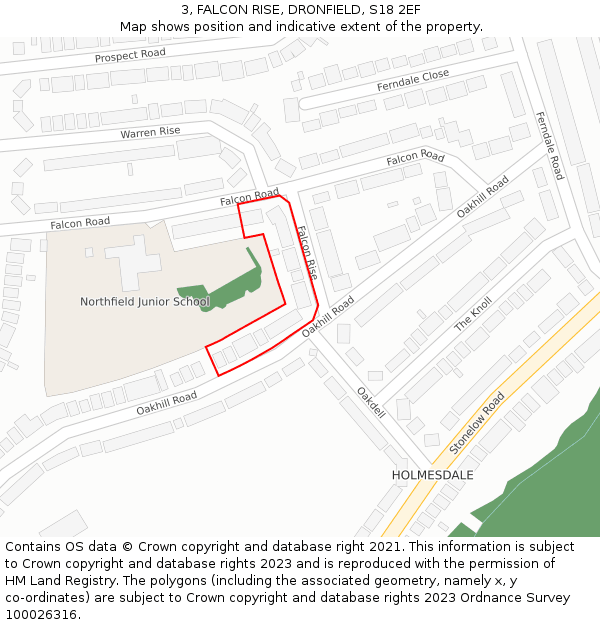 3, FALCON RISE, DRONFIELD, S18 2EF: Location map and indicative extent of plot