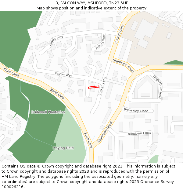 3, FALCON WAY, ASHFORD, TN23 5UP: Location map and indicative extent of plot