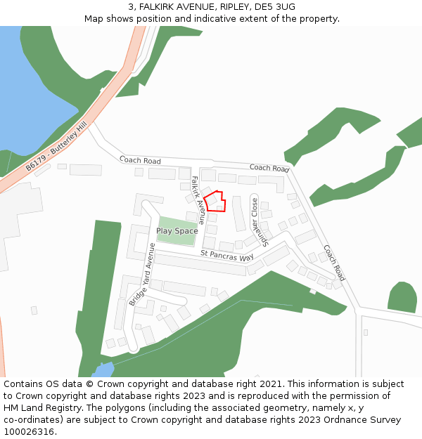 3, FALKIRK AVENUE, RIPLEY, DE5 3UG: Location map and indicative extent of plot
