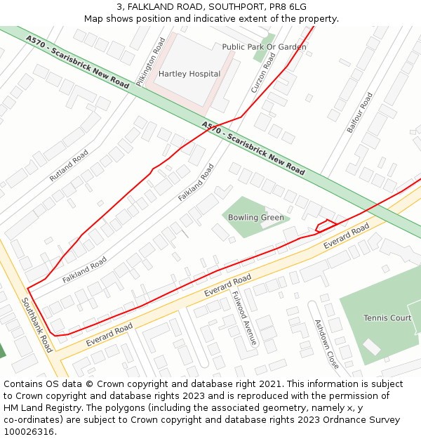 3, FALKLAND ROAD, SOUTHPORT, PR8 6LG: Location map and indicative extent of plot