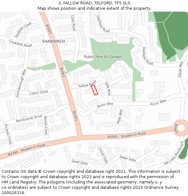 3, FALLOW ROAD, TELFORD, TF5 0LS: Location map and indicative extent of plot