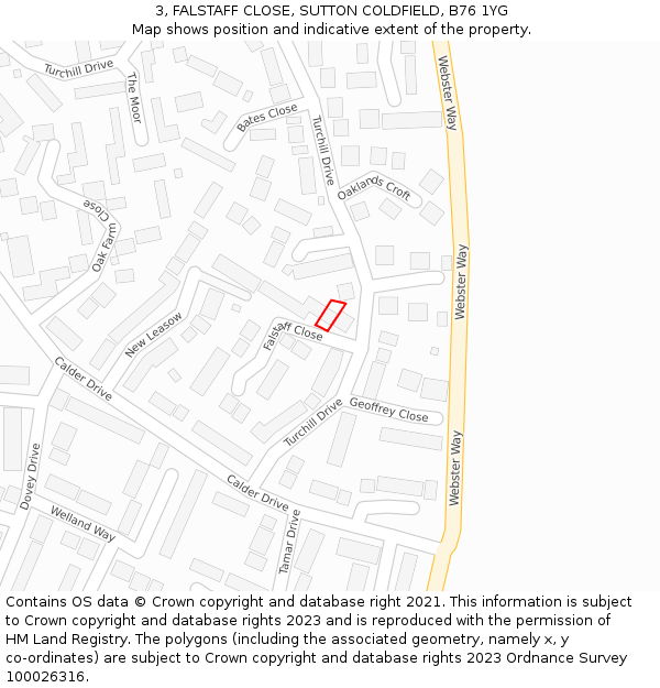 3, FALSTAFF CLOSE, SUTTON COLDFIELD, B76 1YG: Location map and indicative extent of plot