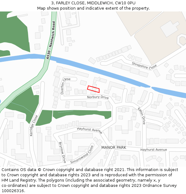 3, FARLEY CLOSE, MIDDLEWICH, CW10 0PU: Location map and indicative extent of plot