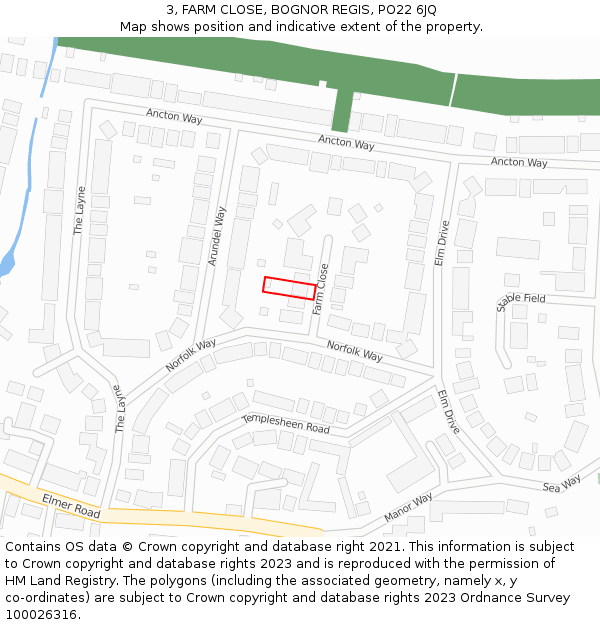 3, FARM CLOSE, BOGNOR REGIS, PO22 6JQ: Location map and indicative extent of plot