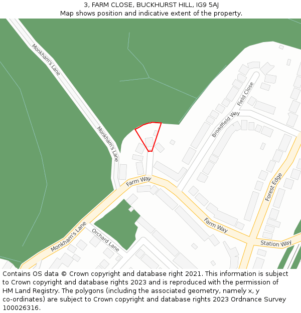 3, FARM CLOSE, BUCKHURST HILL, IG9 5AJ: Location map and indicative extent of plot