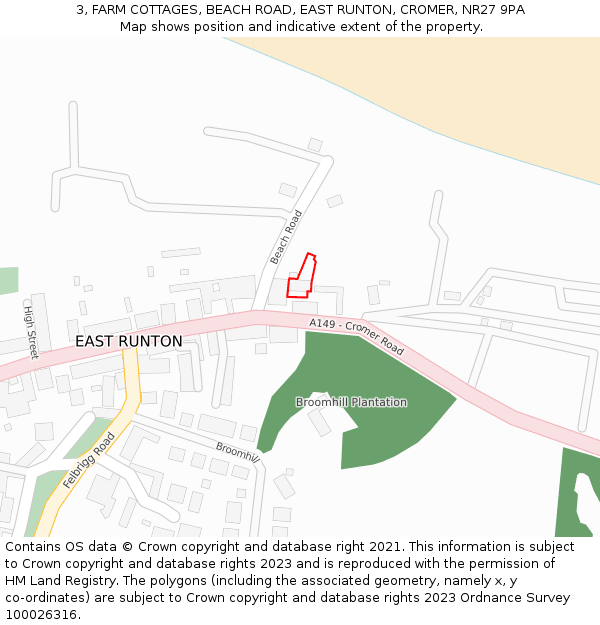 3, FARM COTTAGES, BEACH ROAD, EAST RUNTON, CROMER, NR27 9PA: Location map and indicative extent of plot