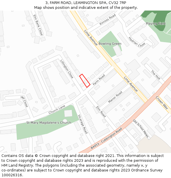 3, FARM ROAD, LEAMINGTON SPA, CV32 7RP: Location map and indicative extent of plot