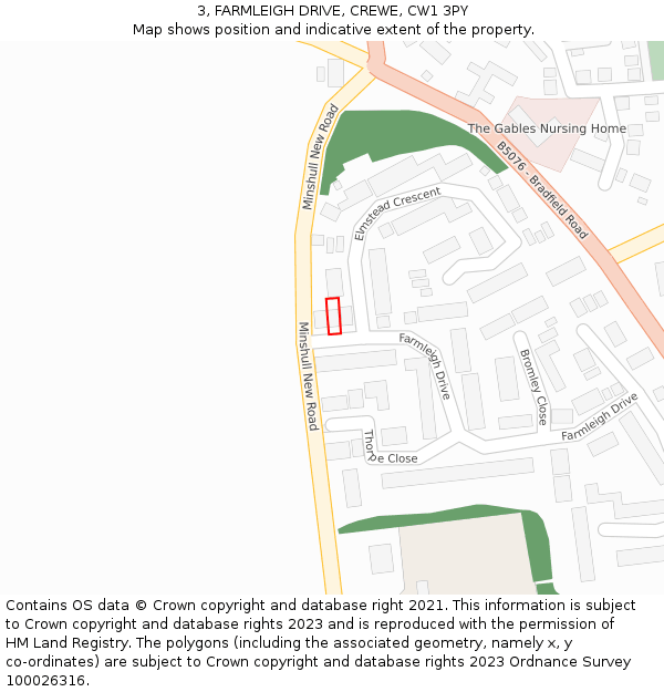 3, FARMLEIGH DRIVE, CREWE, CW1 3PY: Location map and indicative extent of plot