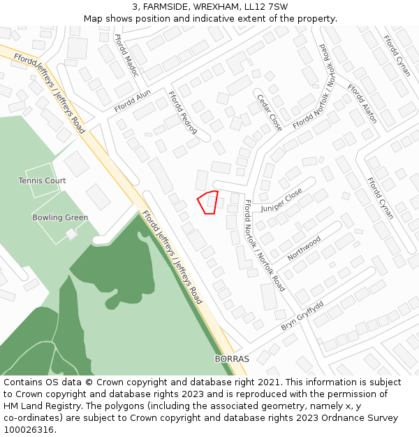 3, FARMSIDE, WREXHAM, LL12 7SW: Location map and indicative extent of plot