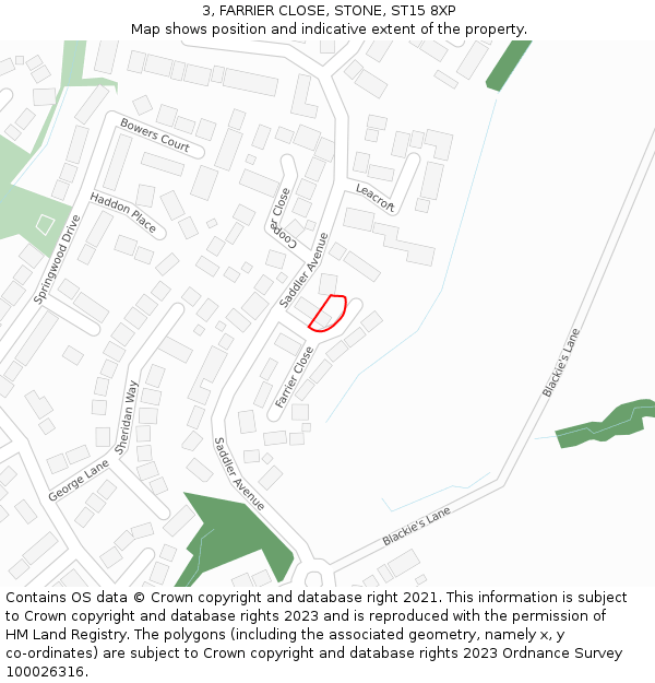 3, FARRIER CLOSE, STONE, ST15 8XP: Location map and indicative extent of plot