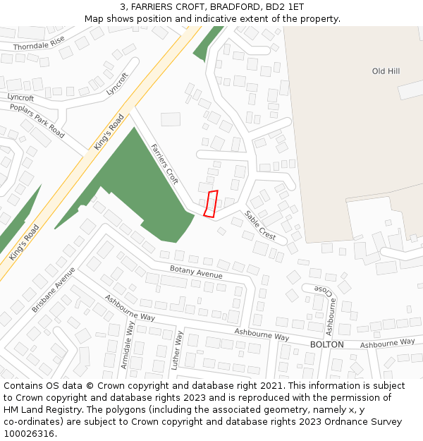 3, FARRIERS CROFT, BRADFORD, BD2 1ET: Location map and indicative extent of plot