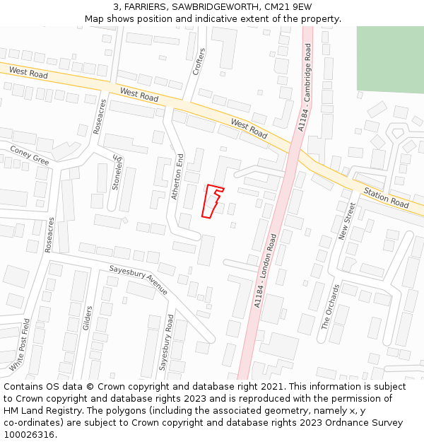 3, FARRIERS, SAWBRIDGEWORTH, CM21 9EW: Location map and indicative extent of plot