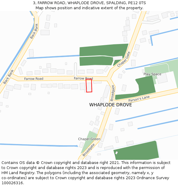 3, FARROW ROAD, WHAPLODE DROVE, SPALDING, PE12 0TS: Location map and indicative extent of plot