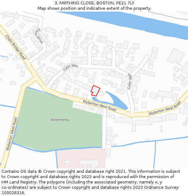 3, FARTHING CLOSE, BOSTON, PE21 7LY: Location map and indicative extent of plot