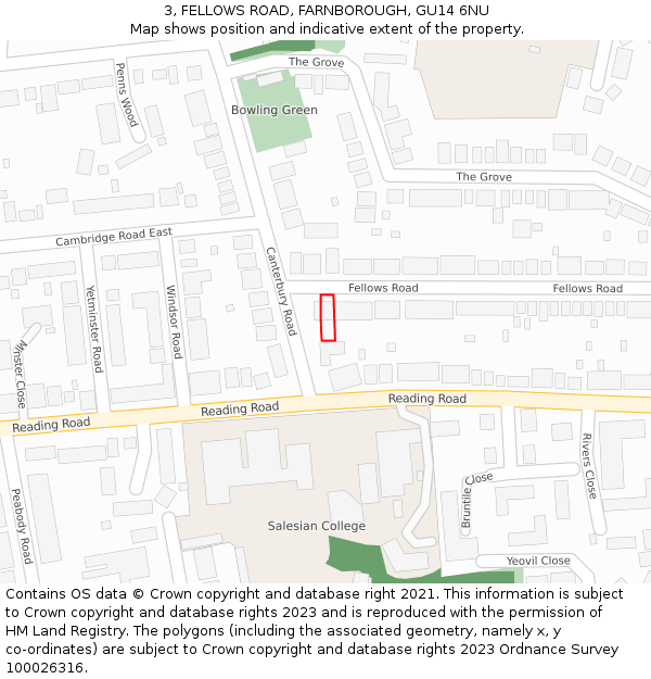 3, FELLOWS ROAD, FARNBOROUGH, GU14 6NU: Location map and indicative extent of plot