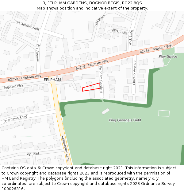 3, FELPHAM GARDENS, BOGNOR REGIS, PO22 8QS: Location map and indicative extent of plot