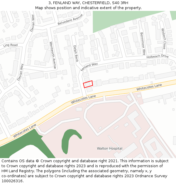 3, FENLAND WAY, CHESTERFIELD, S40 3RH: Location map and indicative extent of plot