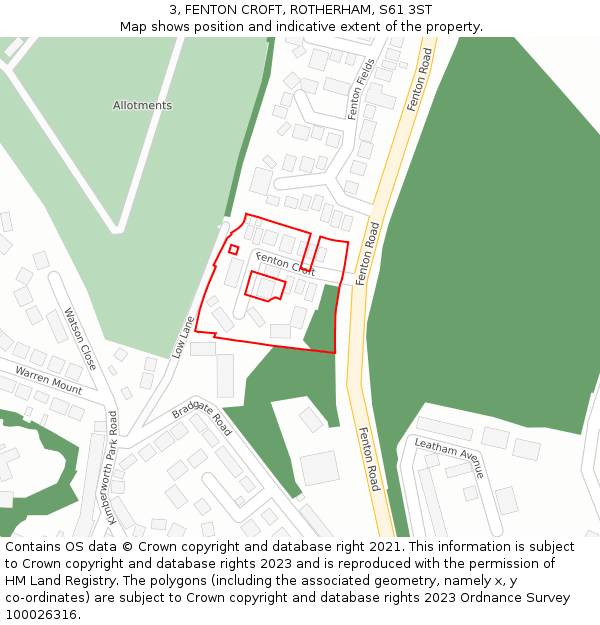 3, FENTON CROFT, ROTHERHAM, S61 3ST: Location map and indicative extent of plot