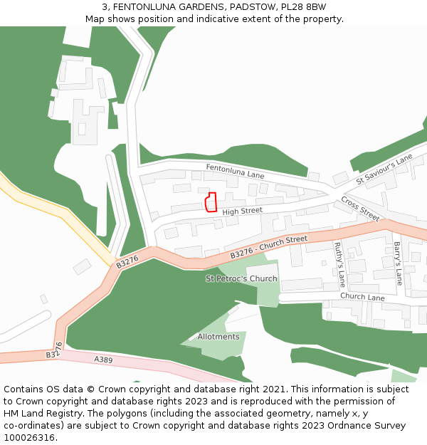 3, FENTONLUNA GARDENS, PADSTOW, PL28 8BW: Location map and indicative extent of plot