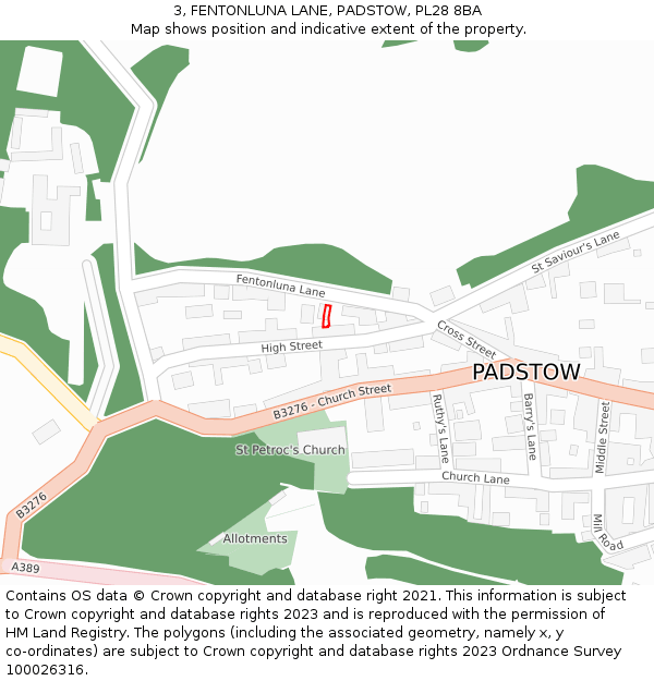 3, FENTONLUNA LANE, PADSTOW, PL28 8BA: Location map and indicative extent of plot