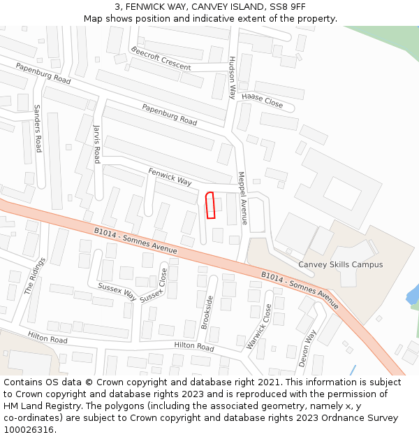 3, FENWICK WAY, CANVEY ISLAND, SS8 9FF: Location map and indicative extent of plot