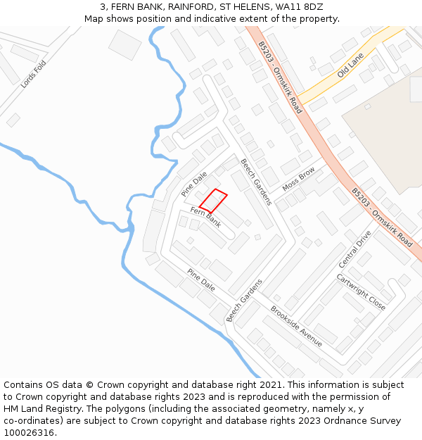 3, FERN BANK, RAINFORD, ST HELENS, WA11 8DZ: Location map and indicative extent of plot