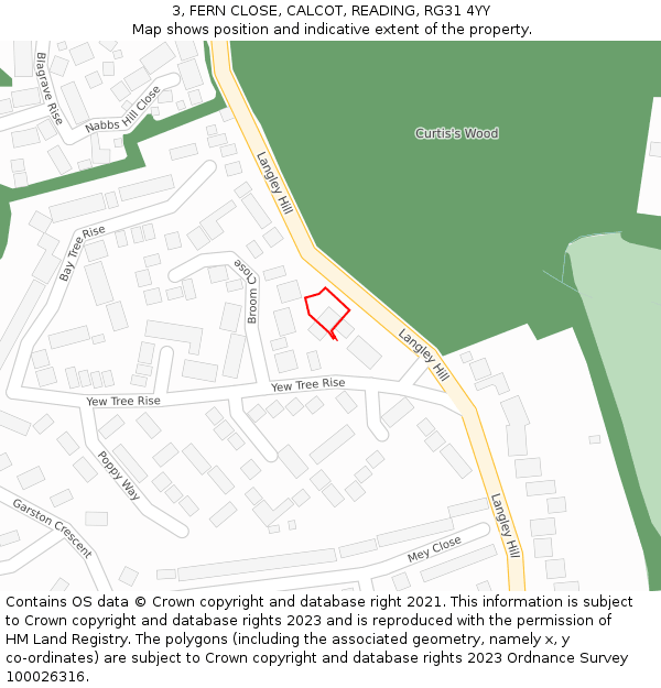 3, FERN CLOSE, CALCOT, READING, RG31 4YY: Location map and indicative extent of plot