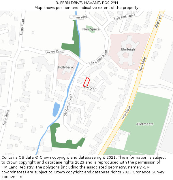 3, FERN DRIVE, HAVANT, PO9 2YH: Location map and indicative extent of plot