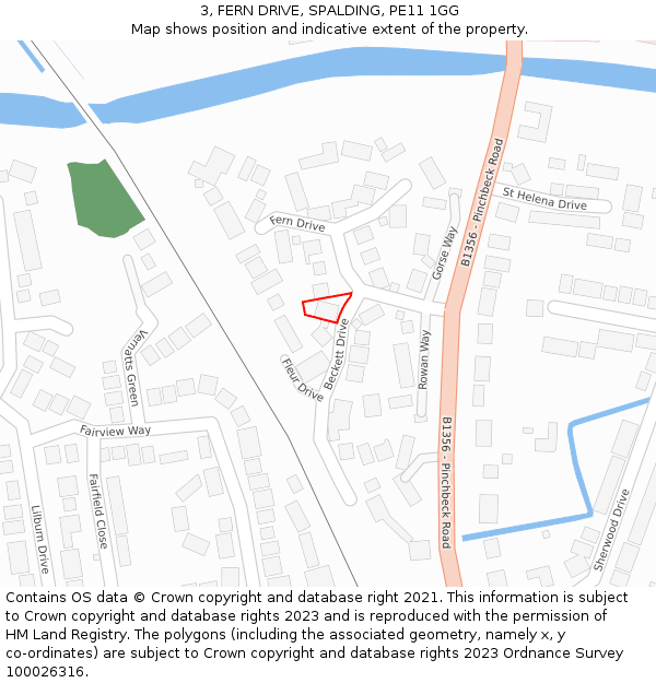 3, FERN DRIVE, SPALDING, PE11 1GG: Location map and indicative extent of plot