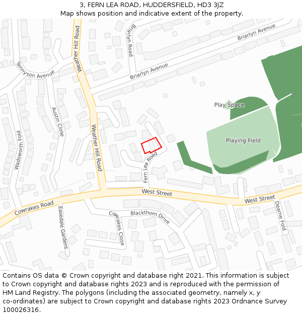 3, FERN LEA ROAD, HUDDERSFIELD, HD3 3JZ: Location map and indicative extent of plot