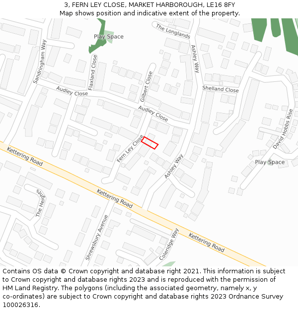 3, FERN LEY CLOSE, MARKET HARBOROUGH, LE16 8FY: Location map and indicative extent of plot