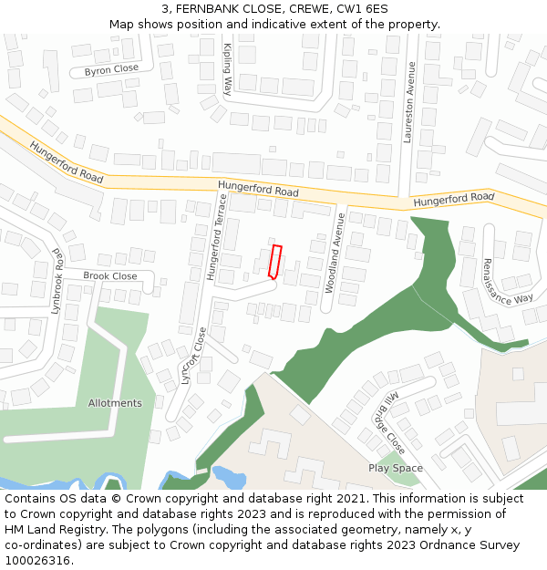 3, FERNBANK CLOSE, CREWE, CW1 6ES: Location map and indicative extent of plot