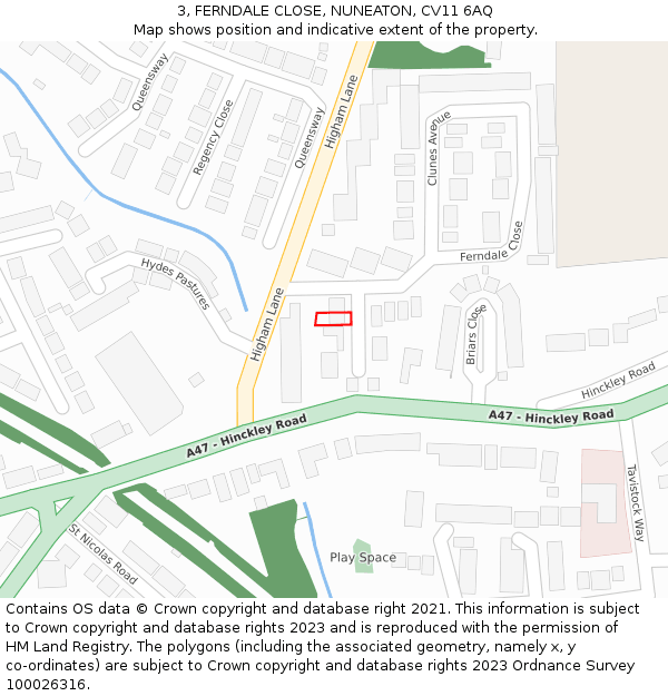 3, FERNDALE CLOSE, NUNEATON, CV11 6AQ: Location map and indicative extent of plot