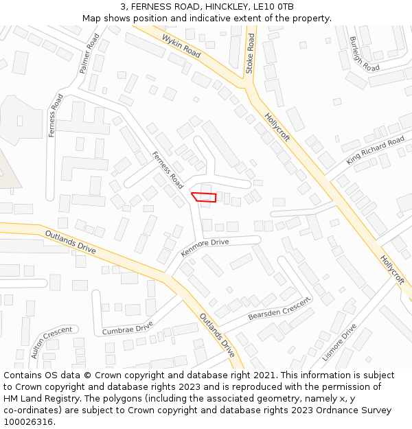 3, FERNESS ROAD, HINCKLEY, LE10 0TB: Location map and indicative extent of plot