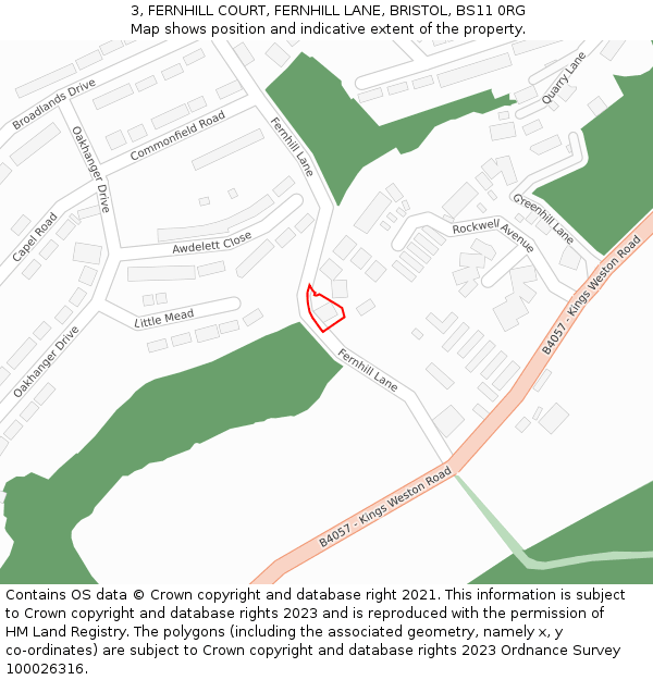 3, FERNHILL COURT, FERNHILL LANE, BRISTOL, BS11 0RG: Location map and indicative extent of plot