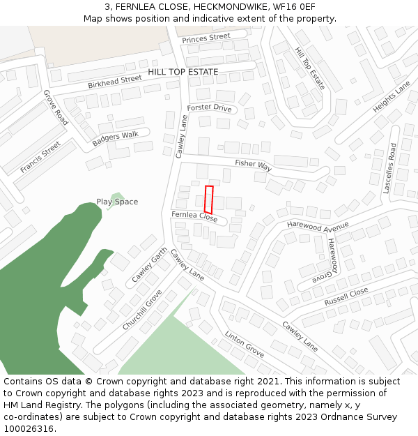 3, FERNLEA CLOSE, HECKMONDWIKE, WF16 0EF: Location map and indicative extent of plot