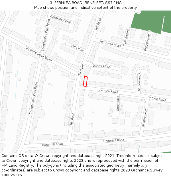 3, FERNLEA ROAD, BENFLEET, SS7 1HG: Location map and indicative extent of plot