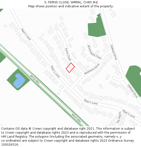 3, FERNS CLOSE, WIRRAL, CH60 9HJ: Location map and indicative extent of plot