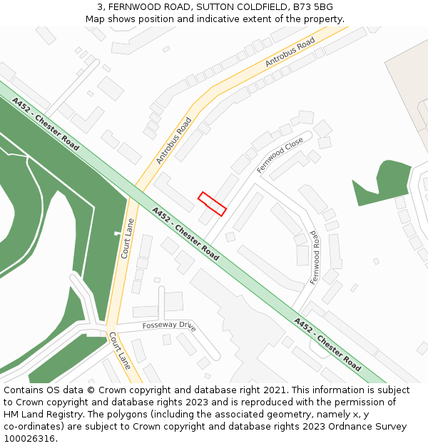 3, FERNWOOD ROAD, SUTTON COLDFIELD, B73 5BG: Location map and indicative extent of plot