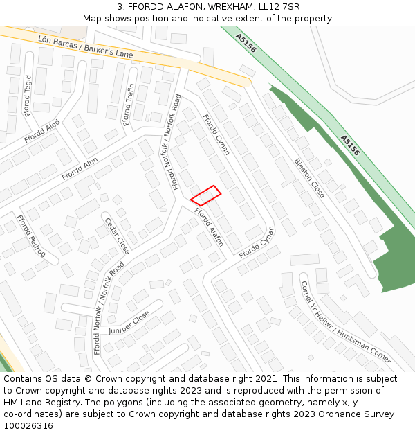 3, FFORDD ALAFON, WREXHAM, LL12 7SR: Location map and indicative extent of plot