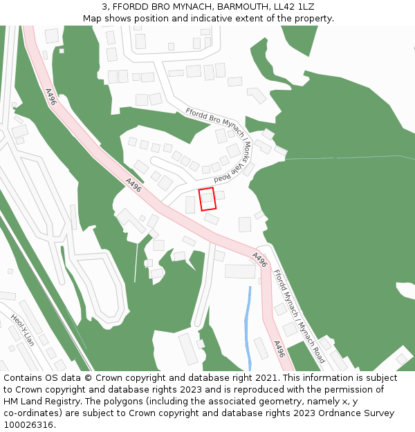 3, FFORDD BRO MYNACH, BARMOUTH, LL42 1LZ: Location map and indicative extent of plot