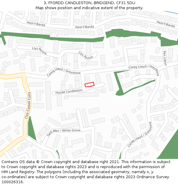 3, FFORDD CANDLESTON, BRIDGEND, CF31 5DU: Location map and indicative extent of plot
