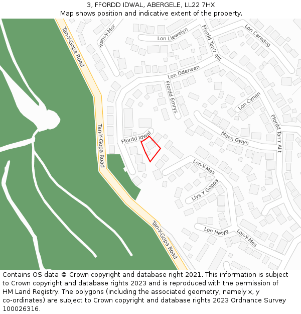 3, FFORDD IDWAL, ABERGELE, LL22 7HX: Location map and indicative extent of plot