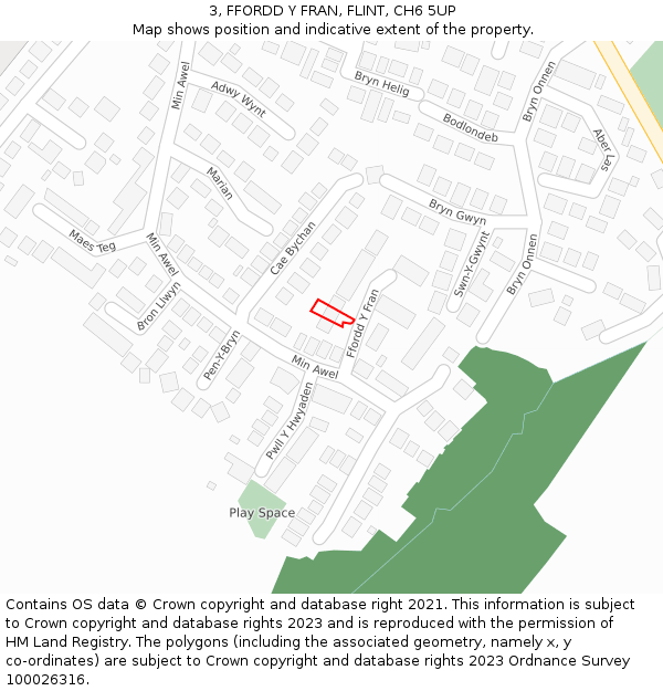 3, FFORDD Y FRAN, FLINT, CH6 5UP: Location map and indicative extent of plot