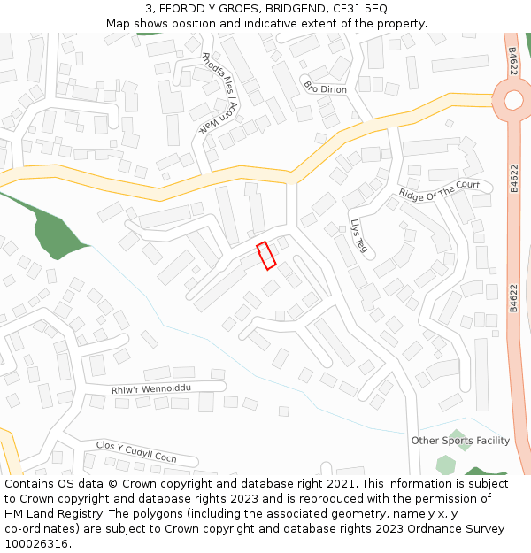 3, FFORDD Y GROES, BRIDGEND, CF31 5EQ: Location map and indicative extent of plot