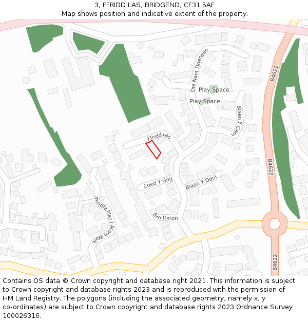 3, FFRIDD LAS, BRIDGEND, CF31 5AF: Location map and indicative extent of plot
