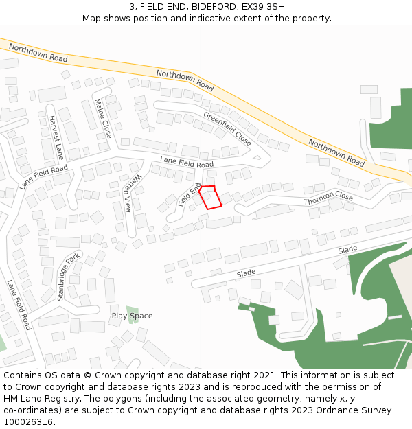 3, FIELD END, BIDEFORD, EX39 3SH: Location map and indicative extent of plot